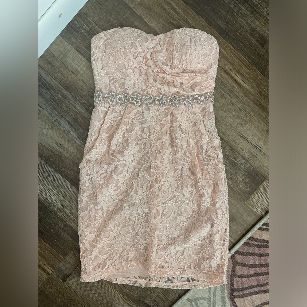 Pink Lace Rhinestone Bridesmaid Dress 2